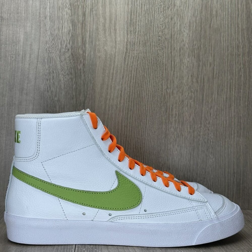 Nike Blazer Mid '77 Leather Sneakers Men 9.5 Lace Up Logo D07432900 White Orange - Picture 1 of 12